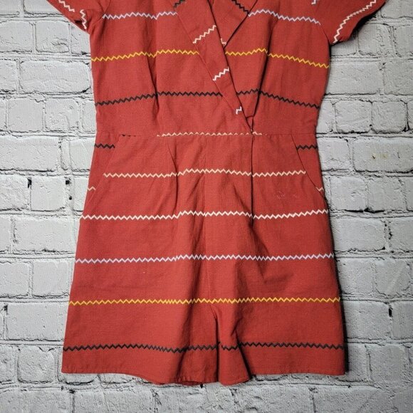Francesca's Blue Rain Clay Red Multicolor Stripe Romper 100% Cotton Size S - Picture 3 of 11
